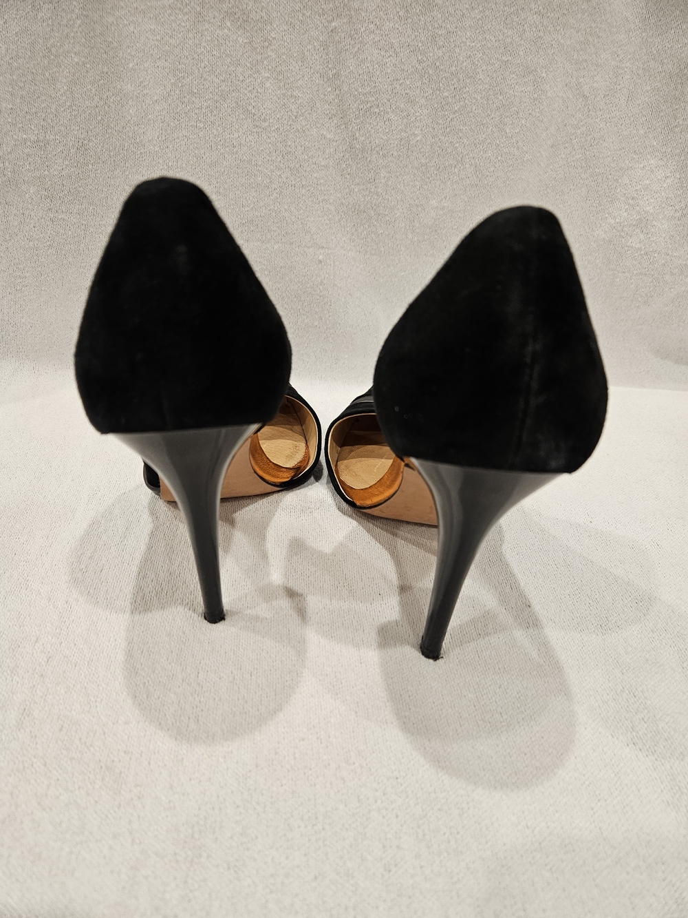 L.A.M.B. Black Calf Leather Suede Pointed Toe Stiletto Heels Pumps Gwen Stafani - Picture 3 of 7